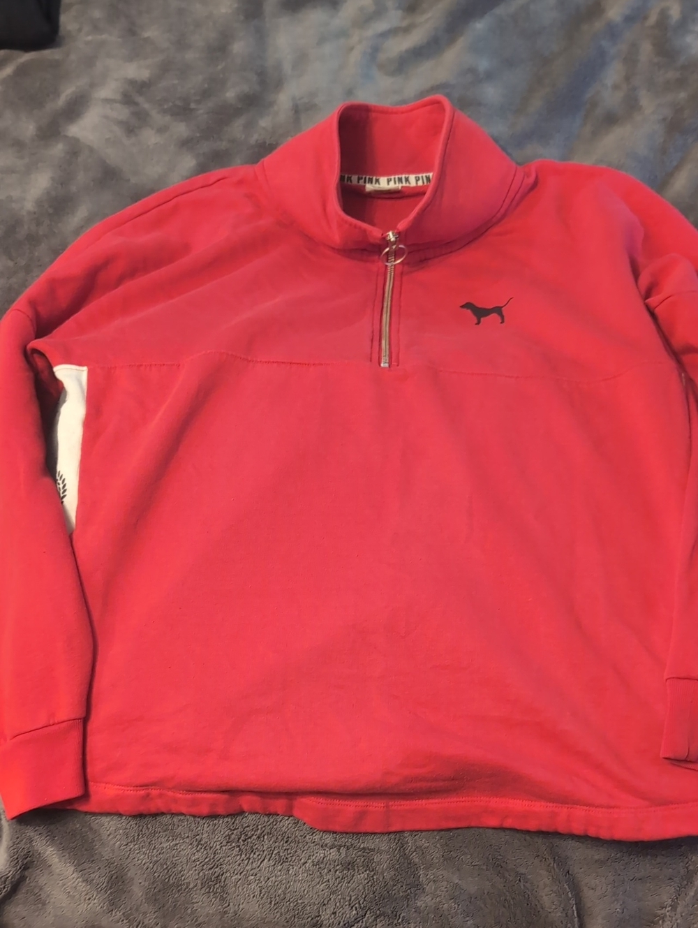 PINK Victoria's Secret Red & Black Pink Half-Zip Pullover with Dog Logo